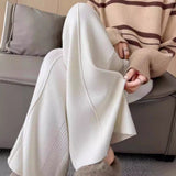 KANING Tight Waist Knitted Broad Leg Pants Women 2026 Autumn New High-Waist Design Feeling Solid Color Knitted Wool Trousers