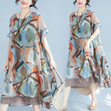 Chiffon Crash Dress Summer New Large Size Women's Fat Mm Loose Belly Middle-Native Mother Casual Dress
