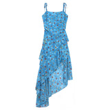 Chiffon + Invisible Zipper Holiday Wind And Flowers Hanging Dress Women's Summer Design Irregular Dress Waist