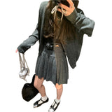 KANING College Wind Knitted Sweater Three-Piece Set 2026 Autumn And Winter New Cardigan T-Shirt T-Shirt 100-Folded Skirt Set For Women
