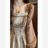 Large-Size Fat Mm Retro High-End Feeling Super Good-Looking Two Tea Break Flower Dress Niche Does Not Hit The Long Skirt