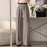 South Korea Spring And Autumn Simple Niche Commute High-Rise Thin Double Pocket Hanging Straight Slacks