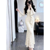 Sexy Purple V-Neck Lace Dress Femininity Bodybrets With Hip Dress Fishtail Dress