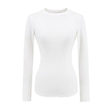 Spice Girls New Shoulder Round Neck Long Sleeve Elastic Waist T-Shirt Soft-Skinned Solid-Colored Back-To-Bottom Shirt