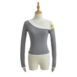 Autumn New Female Hottie Sexy Oblique Shoulder Knock Two Scratch-Ragged Shirt Long-Sleeved T-Shirt