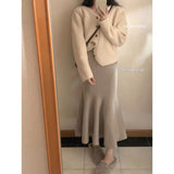 Knitted Half-Dress Girl's Long-Term Height Waist Thin Ass Skirt Autumn And Winter New A-Word Fishtail Skirt