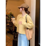 KANING French Goose Yellow Collar Knitted Cardigan 2026 Early Autumn New Double Zipper Design Sweater Woman