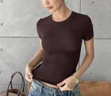 Solid Color Bottom Slim Short-Sleeved T-Shirt Women Summer Tide New Thin Short-Sleeved Top Woman