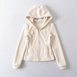 Autumn And Winter Thick Ants Waist Teddy Granular Jacket Women Autumn And Winter Slim Hooded Jacket Zip Coat