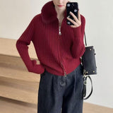 KANING Solid Colored Double Zipper Knitted Rial 2026 Autumn/Winter New Design Sweater Coat