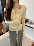 Autumn Gentle Wind With Solid Color Long-Sleeved T-Shirt Slanted Shoulders Hottie Pure Chic Repair Body Dress Woman