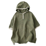 Real Shooting 26 Cotton Hooded Short-Sleeved Shirt Top Coat Large Size Women's Clothing Literature And Art Leisure Retro Relaxed Summer Women