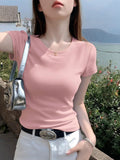 2026 Simple Temperament Round-Neck Short-Sleeved Female Slimming Commuting Korean Women's Top Dress