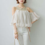 Multiplication New Bubble Sleeve Shirt Chiffon + Vest Two Sets Of Wear Age Reduction And Shoulder Two Sets