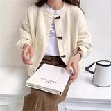 KANING Round Horn Buckle Knitted Cardigan Women 2026 Autumn New Loose Solid Design Sweater Jacket