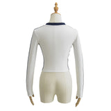 Hottie Autumn Long-Sleeved Chicken Heart-Neck Climbing Strip Print Tighten Sports Fashion Short-Term Shirt