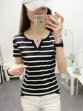 V Striped Short-Sleeved V-Neck Short-Sleeved T-Shirt For Women's Summer New Korean Version Of The Stylish Short-Sleeved Bottom Topess