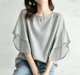 9 Color Day 2026 Summer New Short-Sleeved Bat Shirt Loose Round Neck Casual Chiffon