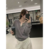 LEKA Korean Simple V-Neck Knitted Bottom Shirt 2026 Autumn And Winter New Half-Collar With Sweater Top Woman
