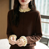 KANING French Wooden Ear Bump Color Knitted Cardigan Women 2026 Autumn New Women's Sweater Women's Knitted Shirt