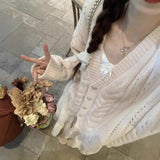 KANING Pink Knitted Cardigan Sweater Korean Chic Wear Loose Sweet Age-Reasing Lazy Coat Top
