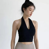 Net Red Fashion Sexy Back Hanging Neck Sling Vest Women's Summer Sports Yoga Suit With Chest Pads Short Fitness Top