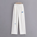 High-Waisted Casual Giose Sweatpants Women 2025 Autumn New Ins Letters Small Leather Standard Loose Thin Trousers