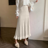 KANING Crowing Pink Folded Skirt High Waist Swing Skirt 2026 Autumn And Winter New Knitted Half Dress Woman