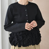 Multiplication Lotus Leaf-Side Spliced Folded Long-Sleeved Knitted Jersey Autumn And Winter Korean Version Of Lean Heavy Industry White-Collar Knitted Top