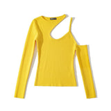 Autumn New Hottie Irregular Neck Hanging Neck Knitted Shirt Women's Single Shoulder Solid Color Knitting Top