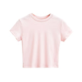 Vintage Summer Basic Short-Term Navel Collar Short-Sleeved T-Shirt Solid Elastic Bottom Top