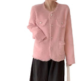 Korean Version Of Small Fragrant Sweater Coat Women Autumn Loose Lazy Wind So Imitation Sting Velvet Knitted Cardigan Shirt Top Woman