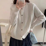 KANING Korean Version Of The Round Collar Retro Knitted Cardigan 2026 Autumn And Winter New Single-Dcupuncture High-End Sweater Woman