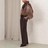 Personalized Street Leopard Trinkage With Big Butterfly Exaggerated Lantern Long-Sleeved Irregular Jacket Shirt Early Autumn Trend New