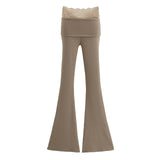 Pure Wind Summer Thin Lace Splicing High Waist Slim Thin Trumpet Trousers Hanging Micro-Speaker Casual Trousers Woman