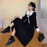 Autumn And Winter French Style Doll Collar Long Sleeve Tie Splicing Color Dress Girl Small Man Waist A Word Long Dress