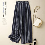 In The Summer Of 2025, The New Printed Cotton And Hemp Literature And Art Relaxed Leisurely Broad Leg Pants Women