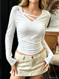 Spice Girls V-Neck Crossing Long Sleeve T-Shirt Girl Spring And Autumn Slimming Slender Lavel Short Understuff