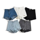 Irregular High-Waisted Denim Shorts Babes Long Leg Tight-Puffed-Girls Hot-Pants Women's-Sighting-Sighting-Sighting Women's-Puffed Slacks Summer