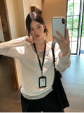 [Floak Cotton] White Striped Two Long-Sleeved T-Shirts On The Autumn Korean Loose Lazy Windshield Shirt