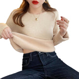 Kaning Round Collar Hooded Plus Velvet Thick Sweater Women 2026 Autumn And Winter New Solid Color Bottoming Shirt With Knitwear