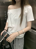 Pure Lustful Sexy Out-Shoulder Loose Large Size Short-Sleeved T-Shirt Female Summer Korean Version Of The New Casual Simple Bottom Top Woman T-T
