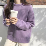 Miss Xue 2026 New Female Knitted Round Collar Bottom Loose Sweater Women's Autumn And Winter Lazy Wind Top