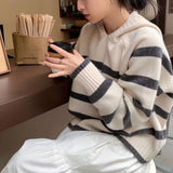 KANING Korean Version Of Soft-Finish Striped Hooded Sweater Women 2026 Autumn And Winter New Design Sense Fashion Loose Knitting Shirt