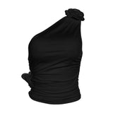Sweet Hottie Sexy One-Shoulder Sleeveless Vest Women Summer New Slim Splicing Splicing Short Top