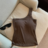 Sexy Oblique Shoulder Strap Sling Sling Vest Women Wearing One Shoulder Design Pics Short Sleeveless Inside The Top