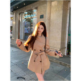 British Wind Double Buckle Collar Jacket Women Autumn Strap Loose Long Temperament Casual Cardigan Top