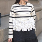 Multiplication Spring 2026 New Striped Long-Sleeved Splicing Heavyweight Women's Long-Sleeved Shirt Reduction Women's Top