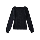 Pure-Style Hottie Fashion A Word Shoulder Knitted Sweater Casual Slim Hemp Flower Tops Thin Autumn And Winter