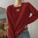 Autumn And Winter New Set-Up Head Design Hollow Solid Color Niche Lazy Wind Under The Bottom Knitted Shirt Top